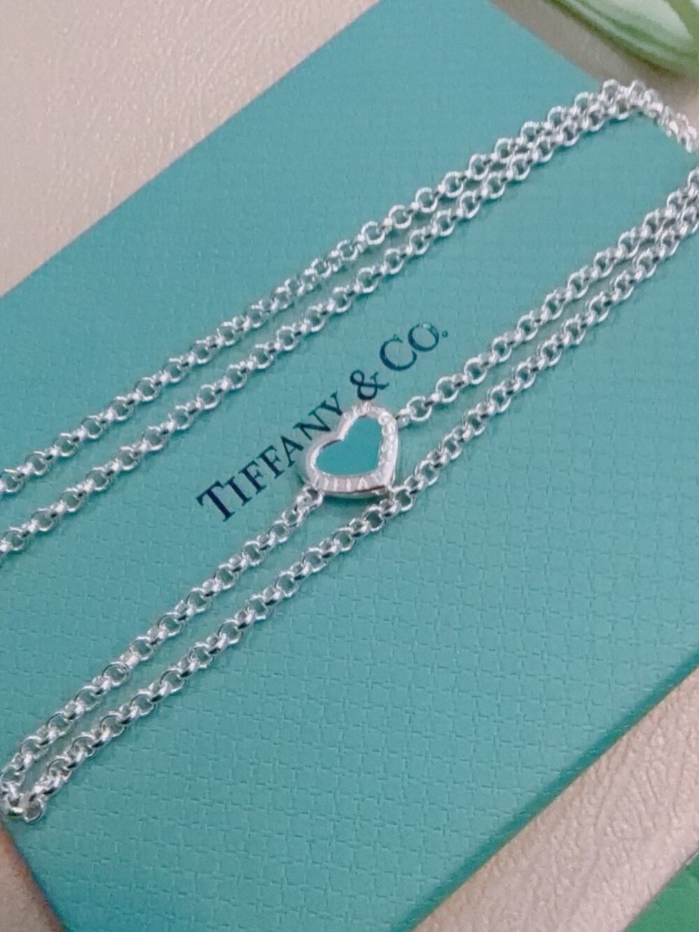Tiffany & Co. Blue Double Heart Silver Necklace